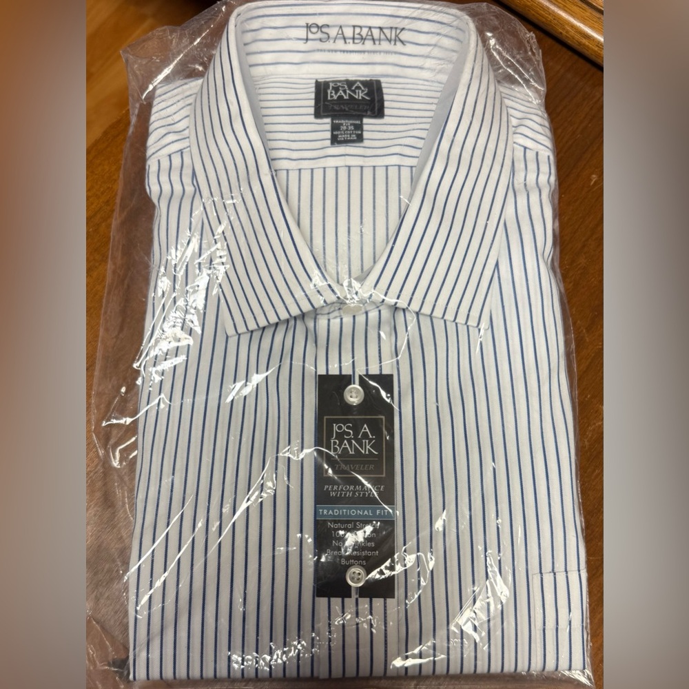 Jos. A. Bank White and Blue Pinstripe Shirt